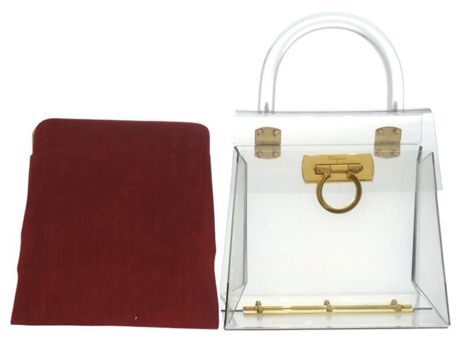 Borsa a mano in acrilico e metallo Gancini di Salvatore Ferragamo Rosso D'oro - vista 8