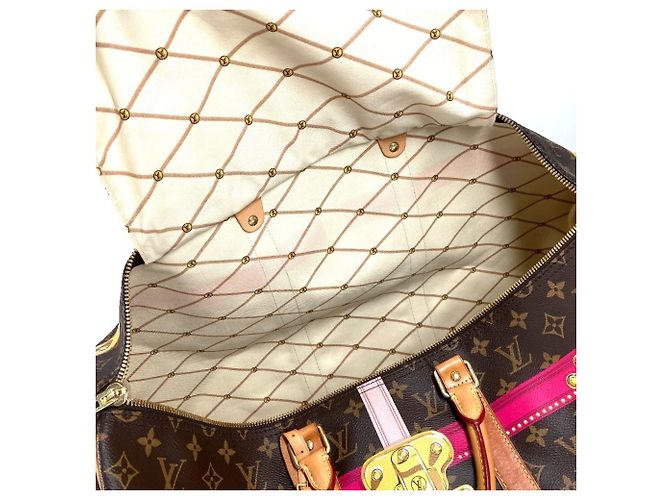 Louis Vuitton Monogram Summer Trunk Keepall Bandoulière 50 Marrone Rosa - vista 14