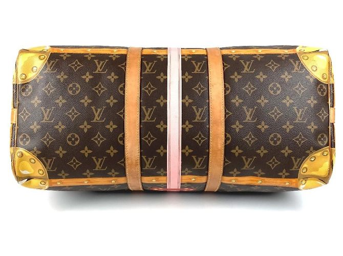 Louis Vuitton Monogram Summer Trunk Keepall Bandoulière 50 Marrone Rosa - vista 5