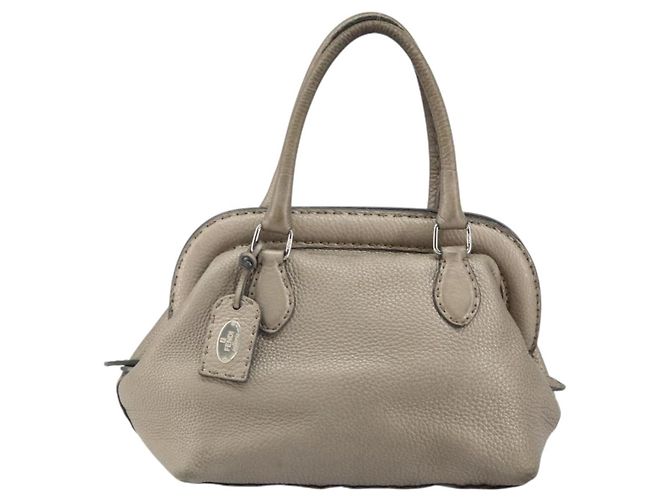 Borsa a mano FENDI Celeria in pelle beige argento Auth hk3299 - vista 13