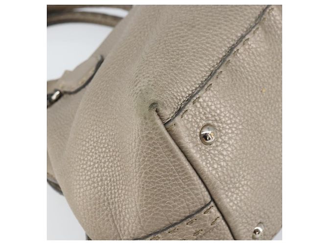 Borsa a mano FENDI Celeria in pelle beige argento Auth hk3299 - vista 14