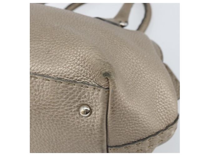 Borsa a mano FENDI Celeria in pelle beige argento Auth hk3299 - vista 15