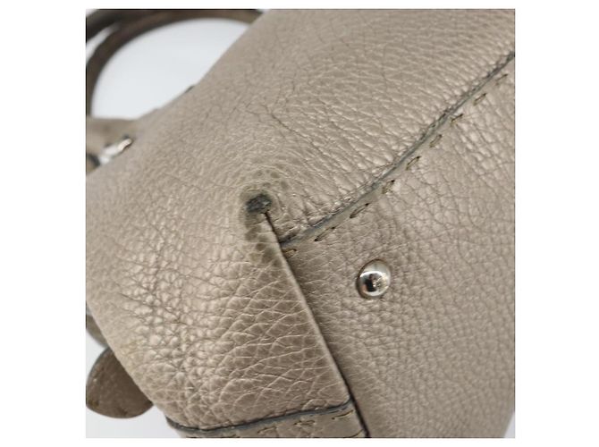 Borsa a mano FENDI Celeria in pelle beige argento Auth hk3299 - vista 16