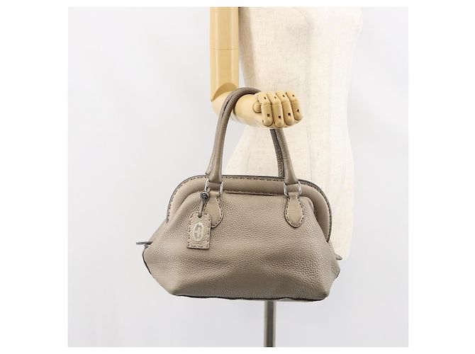 Borsa a mano FENDI Celeria in pelle beige argento Auth hk3299 - vista 24
