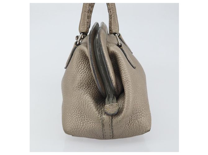 Borsa a mano FENDI Celeria in pelle beige argento Auth hk3299 - vista 3