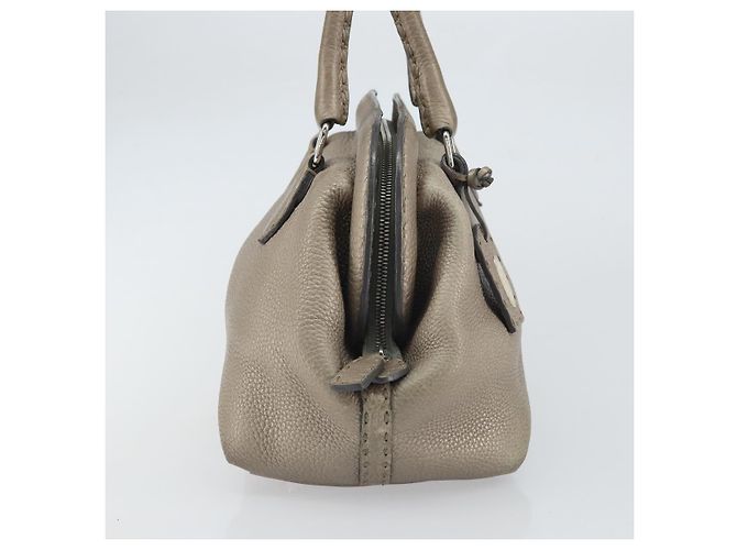 Borsa a mano FENDI Celeria in pelle beige argento Auth hk3299 - vista 4
