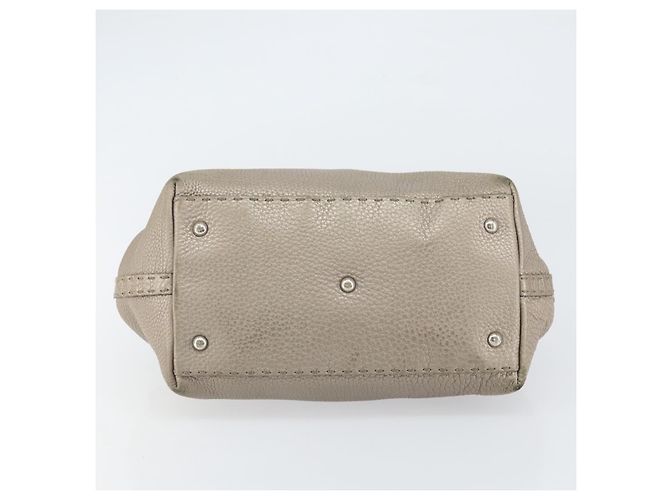 Borsa a mano FENDI Celeria in pelle beige argento Auth hk3299 - vista 5