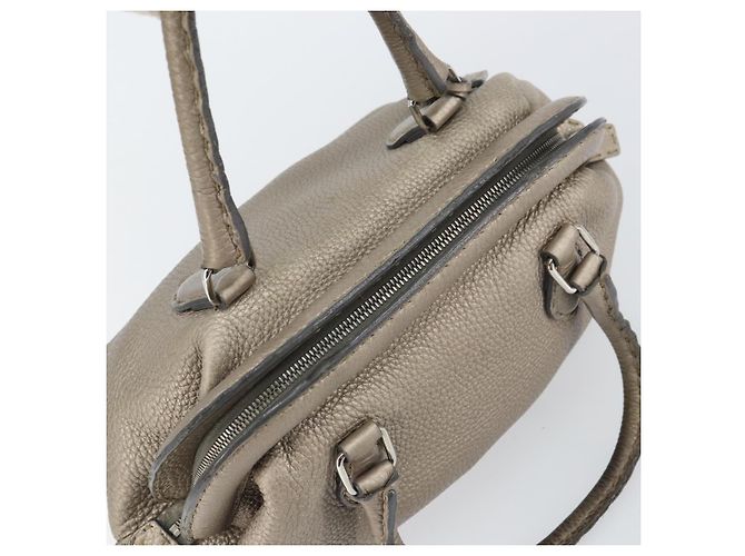 Borsa a mano FENDI Celeria in pelle beige argento Auth hk3299 - vista 6