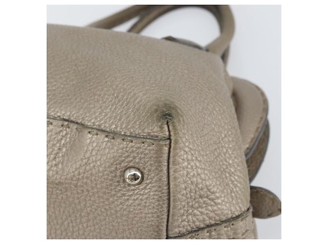 Borsa a mano FENDI Celeria in pelle beige argento Auth hk3299 - vista 9