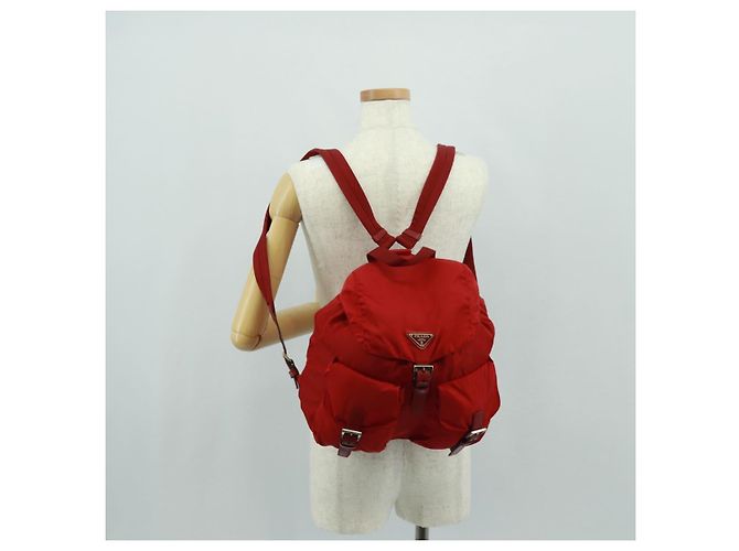 PRADA Backpack Nylon Red Silver Auth 160522 Silvery - view 31