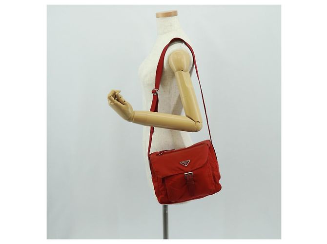 PRADA Schultertasche Nylon Rot Silber Authentisch 161482 - Ansicht 30