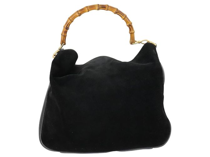 Bamboo Borsa a Mano GUCCI in Camoscio 2 in 1 Nero Oro 001 2404 1638 Auth 158529 D'oro - vista 13