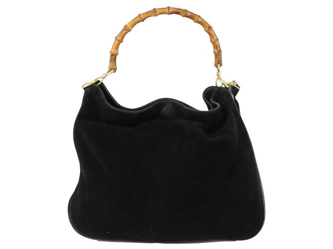 Bamboo Borsa a Mano GUCCI in Camoscio 2 in 1 Nero Oro 001 2404 1638 Auth 158529 D'oro - vista 2