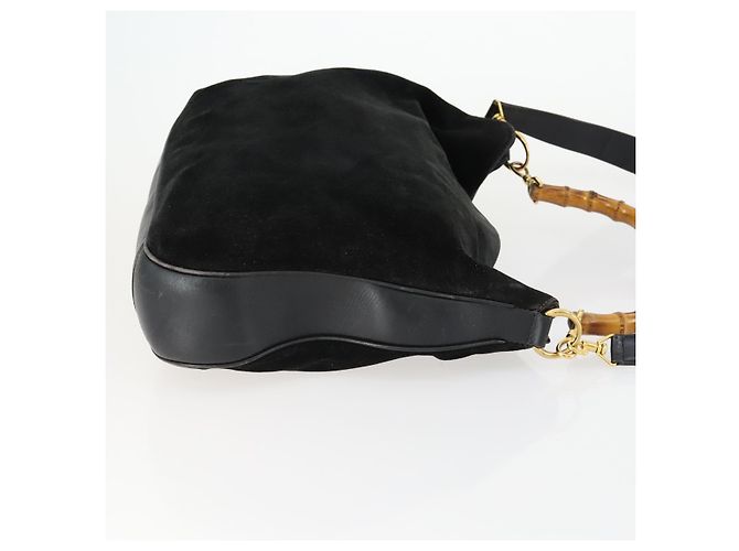 Bamboo Borsa a Mano GUCCI in Camoscio 2 in 1 Nero Oro 001 2404 1638 Auth 158529 D'oro - vista 3