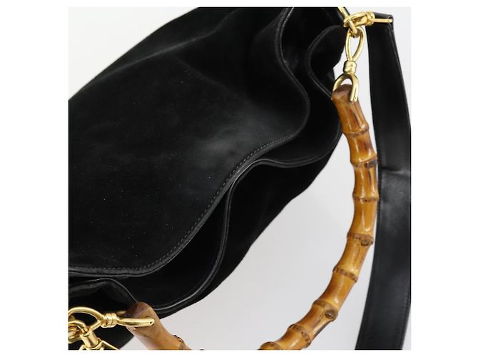 Bamboo Borsa a Mano GUCCI in Camoscio 2 in 1 Nero Oro 001 2404 1638 Auth 158529 D'oro - vista 6