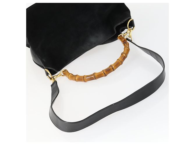 Bamboo Borsa a Mano GUCCI in Camoscio 2 in 1 Nero Oro 001 2404 1638 Auth 158529 D'oro - vista 7