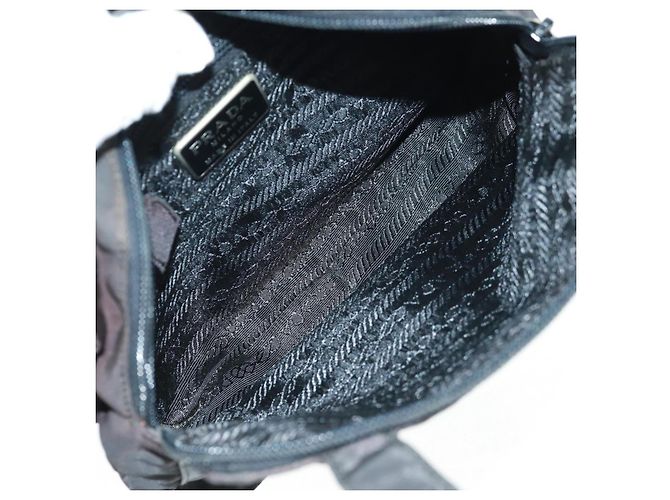 PRADA Borsa a mano in nylon nero argento Auth 161692 - vista 25