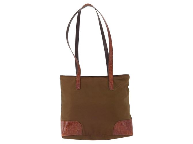 Borsa Tote PRADA in nylon marrone oro Auth 161781 D'oro - vista 2