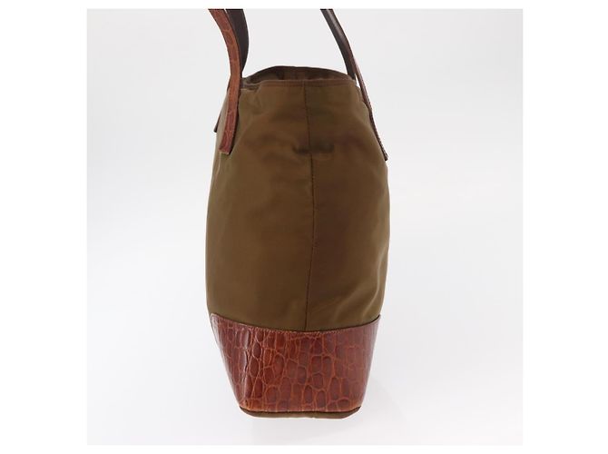 Borsa Tote PRADA in nylon marrone oro Auth 161781 D'oro - vista 4