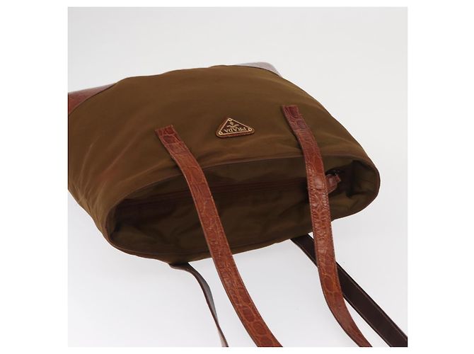 Borsa Tote PRADA in nylon marrone oro Auth 161781 D'oro - vista 6