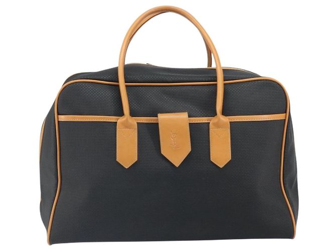 Saint Laurent Borsa Boston in tela PVC nera marrone oro Auth 158370 Nero D'oro - vista 13