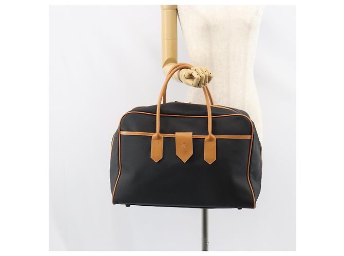 Saint Laurent Borsa Boston in tela PVC nera marrone oro Auth 158370 Nero D'oro - vista 20
