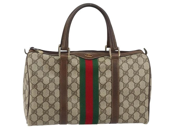 Bolsa de mão Gucci GG Supreme Web Sherry Line PVC Bege Ouro 24 012 3842 Auth 161028 Dourado - vista 13