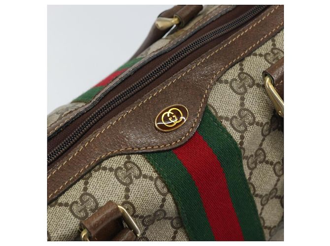 Bolsa de mão Gucci GG Supreme Web Sherry Line PVC Bege Ouro 24 012 3842 Auth 161028 Dourado - vista 17