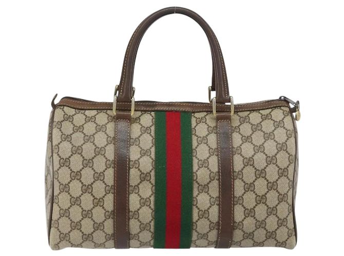 Bolsa de mão Gucci GG Supreme Web Sherry Line PVC Bege Ouro 24 012 3842 Auth 161028 Dourado - vista 2