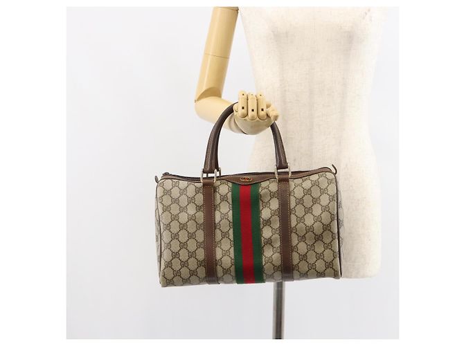 Bolsa de mão Gucci GG Supreme Web Sherry Line PVC Bege Ouro 24 012 3842 Auth 161028 Dourado - vista 23