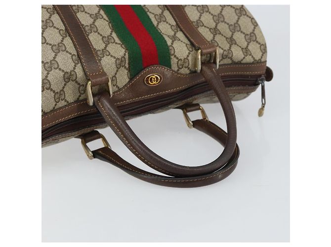 Bolsa de mão Gucci GG Supreme Web Sherry Line PVC Bege Ouro 24 012 3842 Auth 161028 Dourado - vista 7