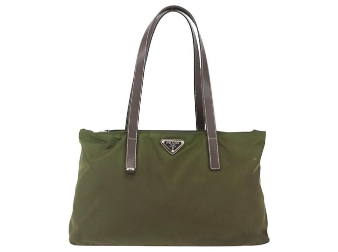 PRADA Tote Bag aus Nylon Khaki Silber authentisch 161778 - Ansicht 13