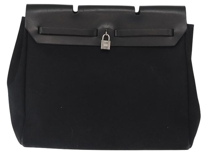 Hermès HERMES Borsa a Mano Herbag MM Tela Pelle Nera Argento Auth gh1501 Nero - vista 2
