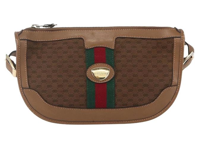 Borsa a Spalla Gucci Micro GG Canvas Web Sherry Line Marrone Oro Rosso Auth 162991 D'oro - vista 13