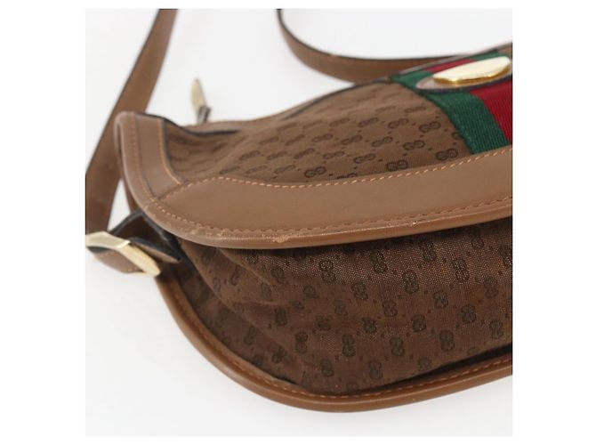 Borsa a Spalla Gucci Micro GG Canvas Web Sherry Line Marrone Oro Rosso Auth 162991 D'oro - vista 14