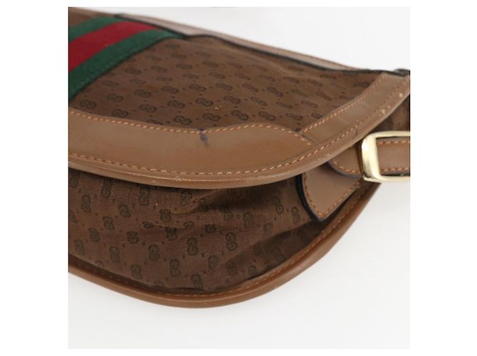 Borsa a Spalla Gucci Micro GG Canvas Web Sherry Line Marrone Oro Rosso Auth 162991 D'oro - vista 15