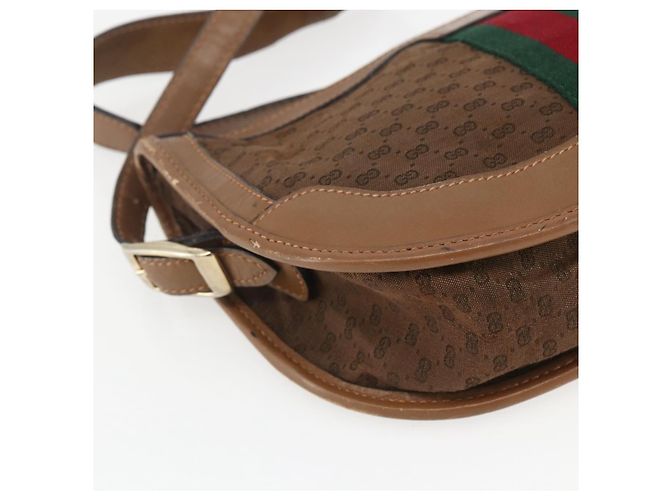 Borsa a Spalla Gucci Micro GG Canvas Web Sherry Line Marrone Oro Rosso Auth 162991 D'oro - vista 16