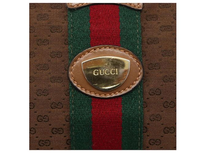 Borsa a Spalla Gucci Micro GG Canvas Web Sherry Line Marrone Oro Rosso Auth 162991 D'oro - vista 17