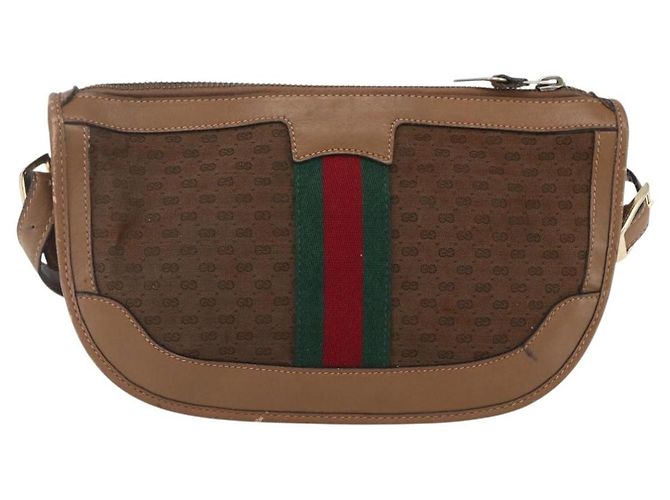 Borsa a Spalla Gucci Micro GG Canvas Web Sherry Line Marrone Oro Rosso Auth 162991 D'oro - vista 2