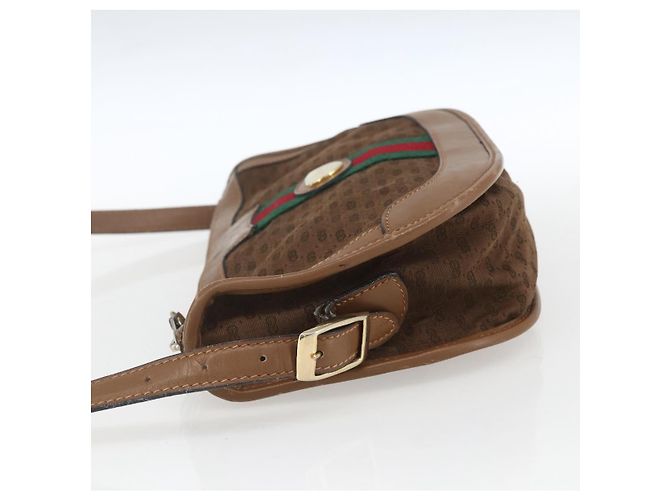 Borsa a Spalla Gucci Micro GG Canvas Web Sherry Line Marrone Oro Rosso Auth 162991 D'oro - vista 3