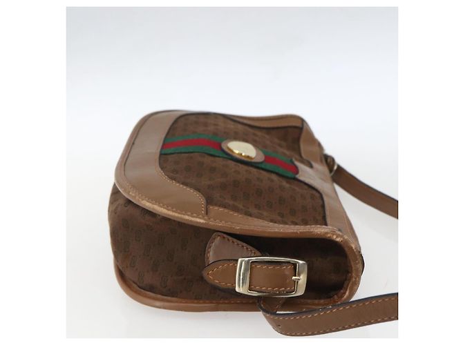 Borsa a Spalla Gucci Micro GG Canvas Web Sherry Line Marrone Oro Rosso Auth 162991 D'oro - vista 4