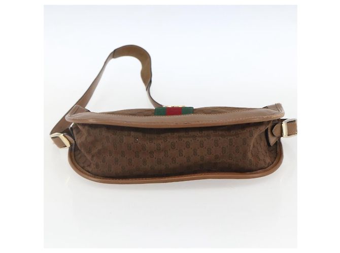 Borsa a Spalla Gucci Micro GG Canvas Web Sherry Line Marrone Oro Rosso Auth 162991 D'oro - vista 5