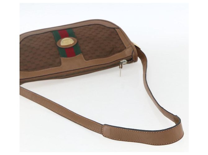 Borsa a Spalla Gucci Micro GG Canvas Web Sherry Line Marrone Oro Rosso Auth 162991 D'oro - vista 7