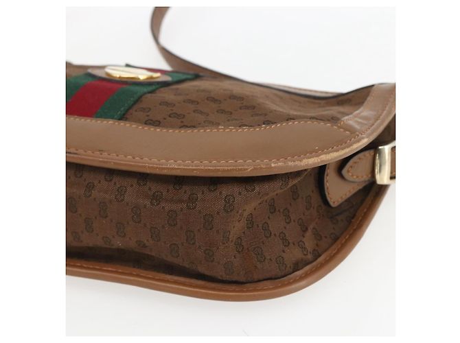 Borsa a Spalla Gucci Micro GG Canvas Web Sherry Line Marrone Oro Rosso Auth 162991 D'oro - vista 9