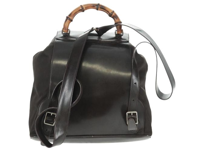 Zaino in nylon marrone e argento GUCCI Bamboo 003 1119 0016 Auth 161351 - vista 2