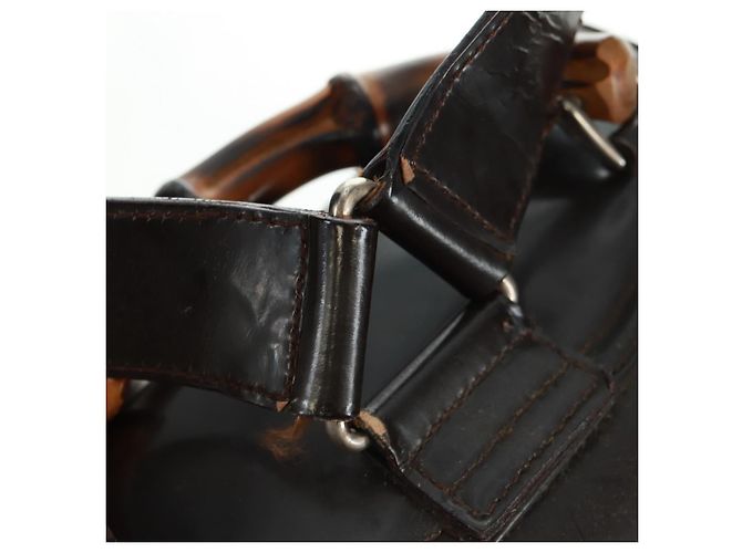 Zaino in nylon marrone e argento GUCCI Bamboo 003 1119 0016 Auth 161351 - vista 9