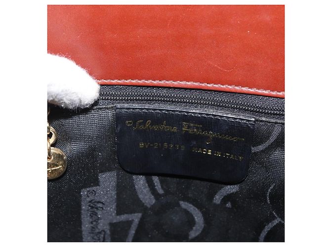 Borsa a Spalla Gancini in Pelle Marrone Oro Auth 159579 di Salvatore Ferragamo - vista 12