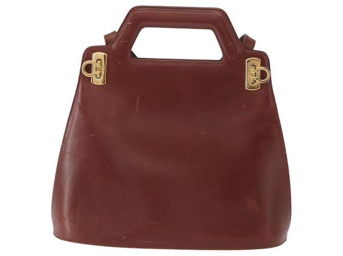 Borsa a Spalla Gancini in Pelle Marrone Oro Auth 159579 di Salvatore Ferragamo - vista 13