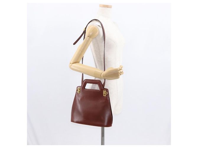 Borsa a Spalla Gancini in Pelle Marrone Oro Auth 159579 di Salvatore Ferragamo - vista 24