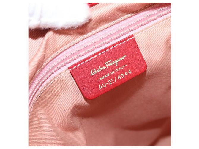 Borsa a mano Gancini in nylon rosso e oro Auth 161041 di Salvatore Ferragamo D'oro - vista 12